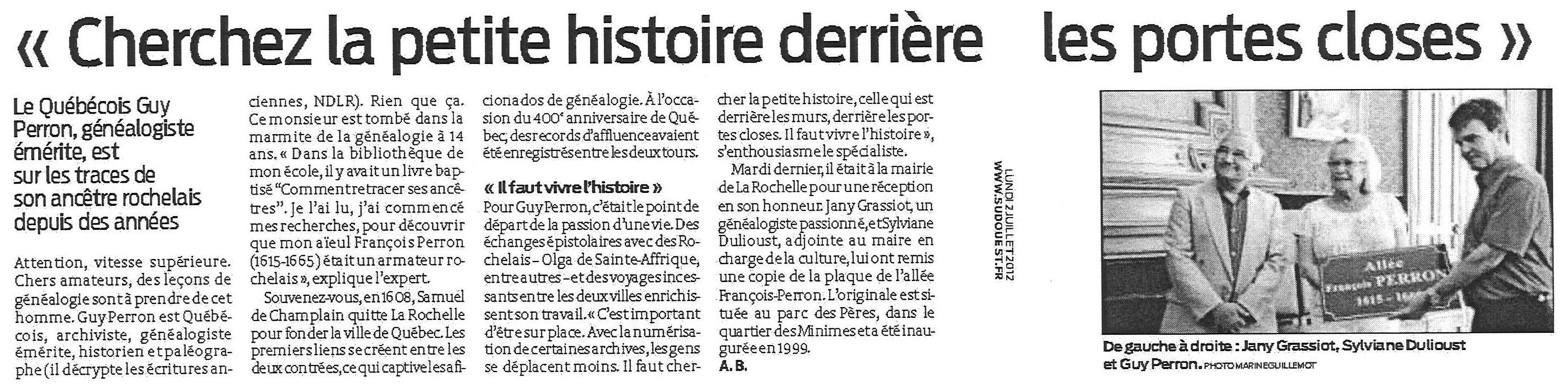 Article paru dans le journal Sud-Ouest (�dition du 2 juillet 2012)